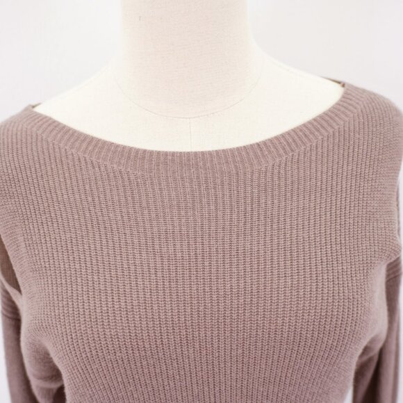 Express Small Beige Open / Cold Shoulder Long Sleeve Knit Blouse Top Small Ribbe - Picture 2 of 10